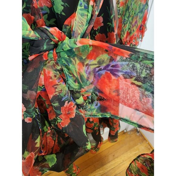 Vintage RONA New York - Chiffon Maxi Dress Black Red Floral Union Label Size S - Picture 7 of 7